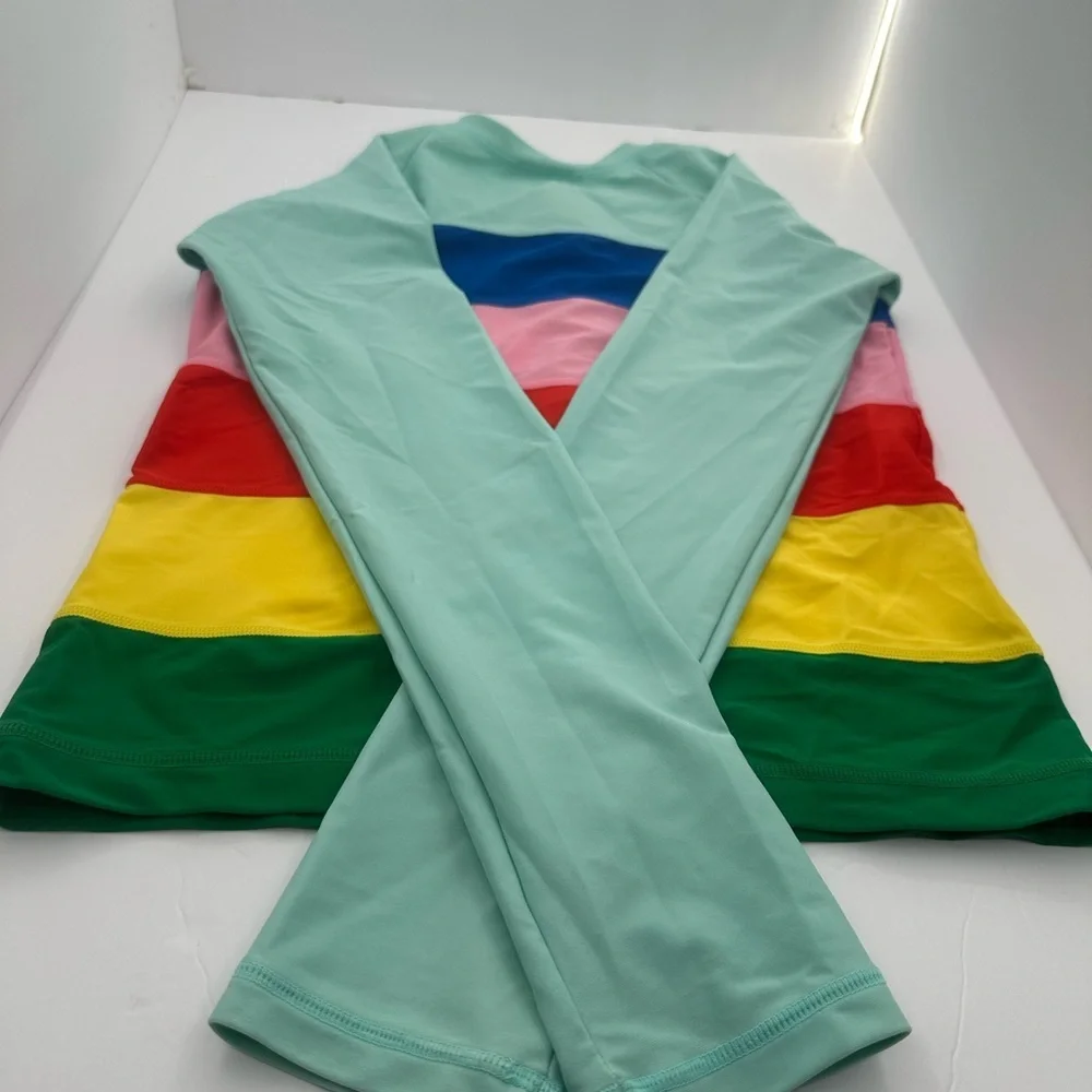 Hanna Andersson Mint Zip-Front Jacket with Rainbow Stripes
